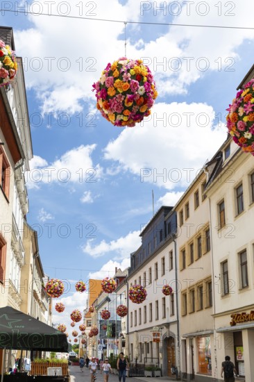 Petersstraße pedestrian zone in downtown Freiberg, Saxony, Germany