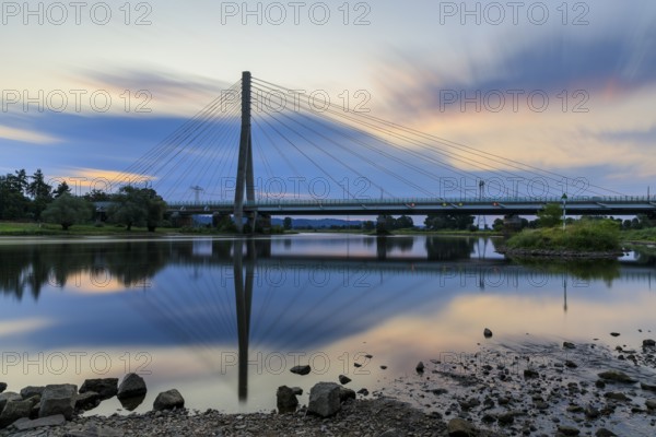 Niederwartha Bridge across the Elbe at morning light, Niederwartha, Dresden, Saxony, Germany
