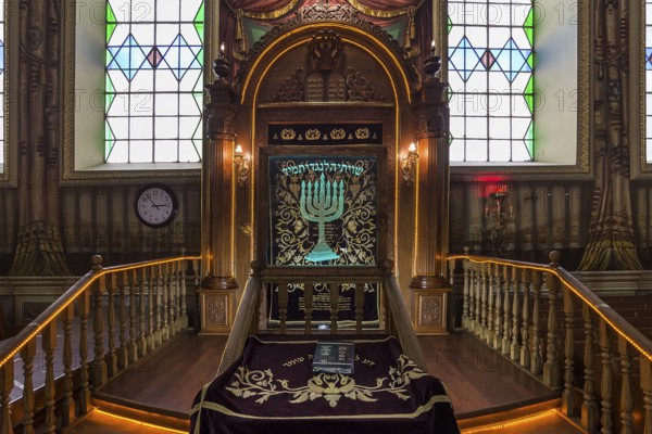 A parochet, curtain in front of the Torah shrine in the interior of the Tsori Gilod Synagogue, Lviv, Ukraine