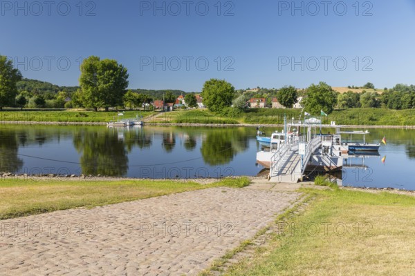 Elbe ferry between Gauernitz and Coswig at the ferry terminal in Coswig, Saxony, Germany