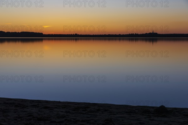 Sunset on the beach of Bautzen Reservoir, Upper Lusatia, Saxony, Germany