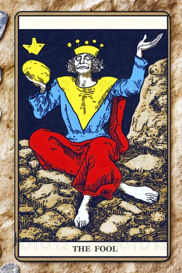 Classical representation of tarot card The Fool symbolizing innocence, freedom, originality, foolishness, idealism, youth, spontaneity, AI generated