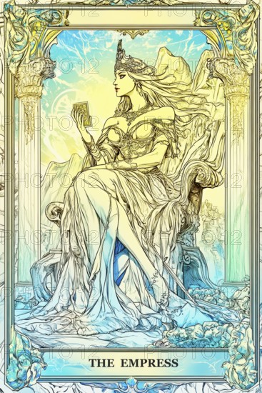 Modern representation of tarot card The Empress symbolizing fertility, motherhood, beauty, femininity, pregnancy, harmony, AI generated