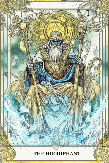 Modern representation of tarot card The Hierophant symbolizing tradition, conventional, conformity, religion, beliefs, mentor, guidance, AI generated