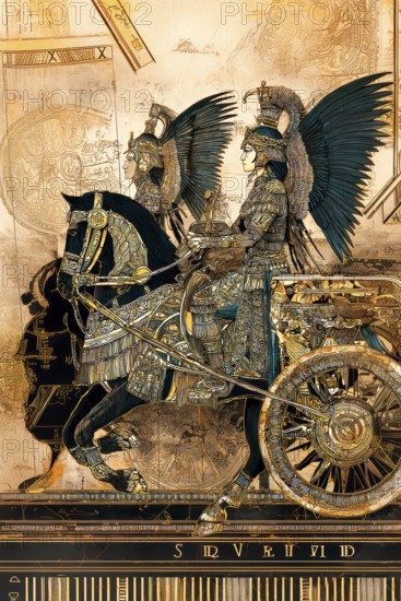 Modern representation of tarot card The Chariot symbolizing victory, success, determination, hard work, AI generated