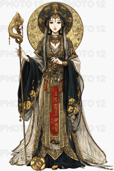 Modern representation of tarot card The High Priestess symbolizing desirability, mystery, sensuality, spirituality, intuition, creativity, fertility, AI generated