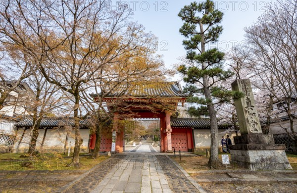 Somon Gate, Shinsho Gokurakuji or Shinnyo-do Temple, Japanese cherry blossom, Kyoto, Japan