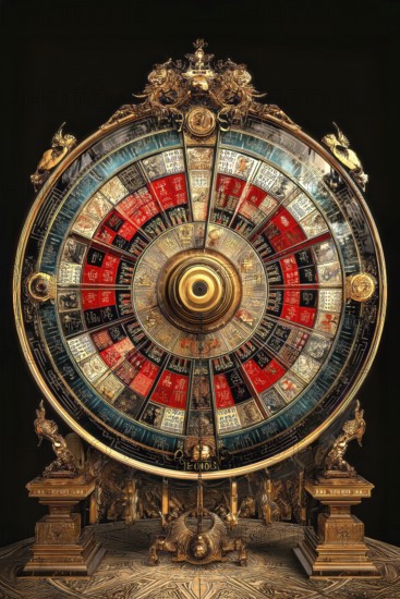 Modern representation of tarot card The Wheel of Fortune symbolizing destiny, change, fortune, chance, cyclical nature of life, unpredictability, AI generated