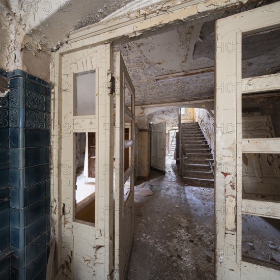 Staircase of a former sanatorium, Lost Place, Thuringia, Germany