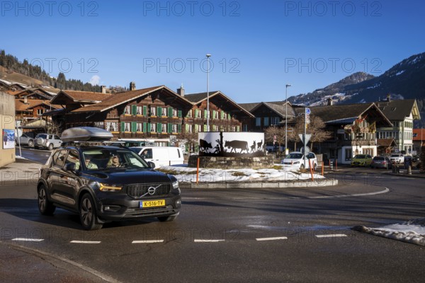 Traffic roundabout, Zweisimmen, Switzerland