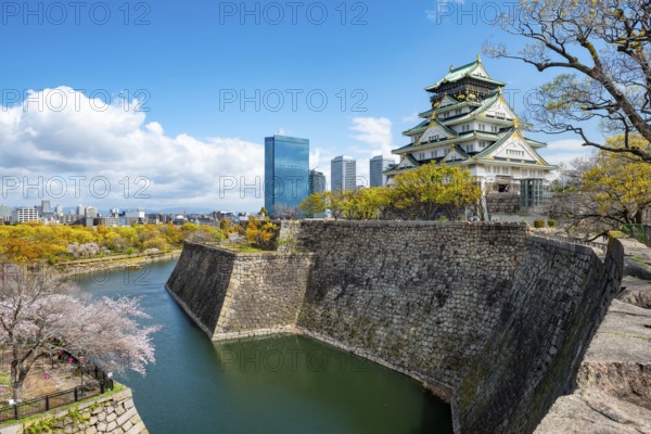 Osaka Castle, Moat Castle with Water, Osaka Castle Park, Chuo-ku, Osaka, Japan