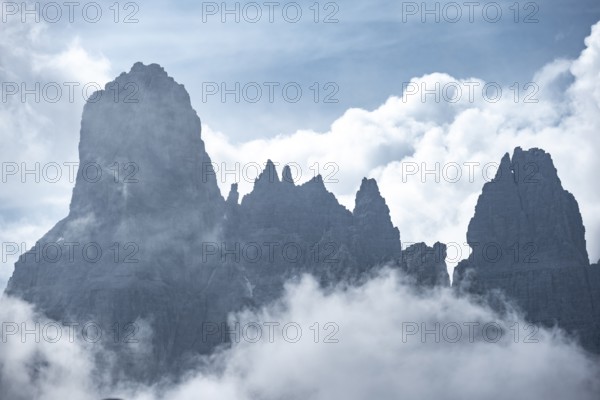 Fog and Torre Di Brentai, Rocky Mountain Peaks and Mountain Landscape, Brenta Mountains, Brenta-Adamello Natural Park, Trentino, Italy