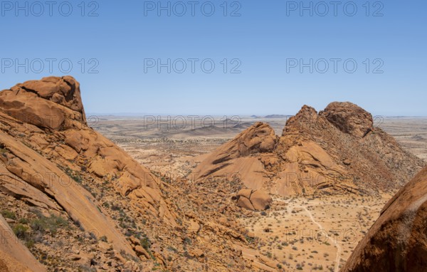 Panoramic view of dramatic rock formations in the pristine Namibian desert, Spitzkoppe, Namibia