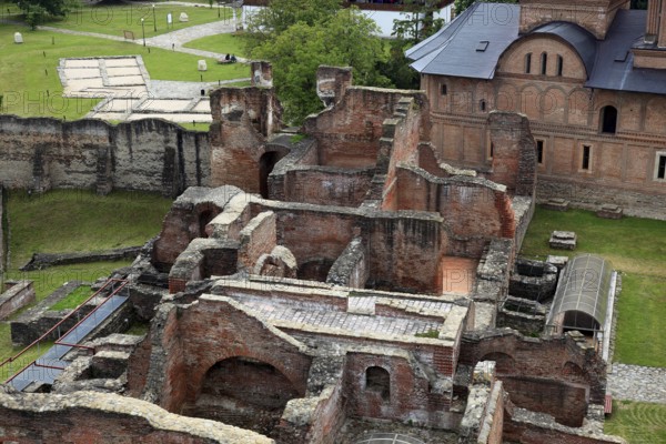 The royal courtyard, Curtea Domneasca, in Targoviste, Romania. The ruins of the fortress are known for their connection to Vlad the Impaler, who was the inspiration for the Dracula legend