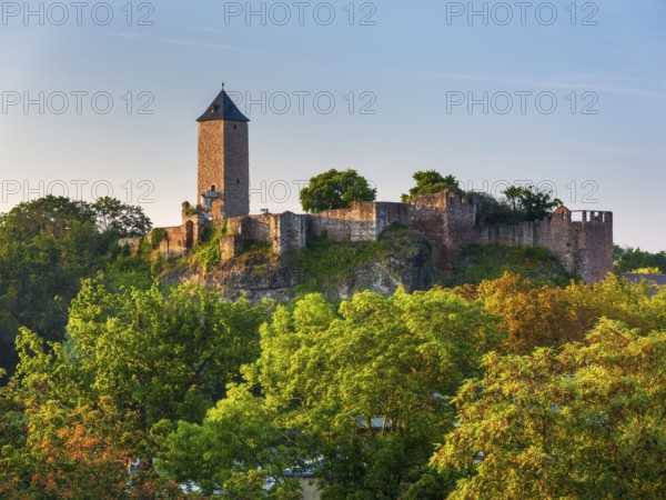 Ruins of Giebichenstein Castle in autumn in morning light, Halle an der Saale, Saxony-Anhalt, Germany