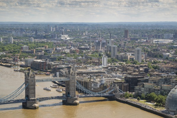 City panorama seen from Sky Gardens with Tower Bridge spanning the Thames, London, England, Great Britain
