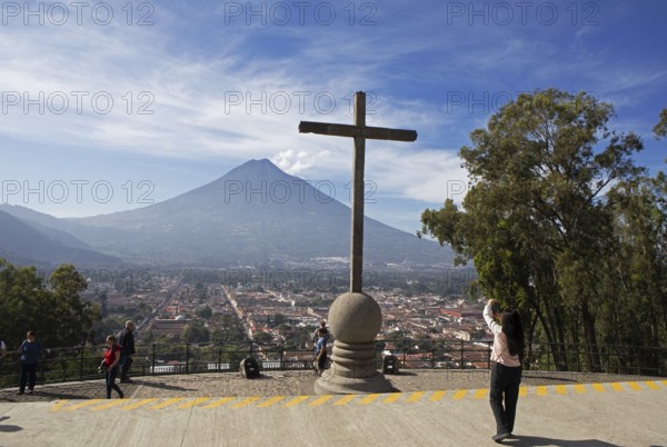 Parque Cerro de la Cruz, Fuego Volcano in the back, Antigua, Highlands, Sacatepéquez Department, Guatemala