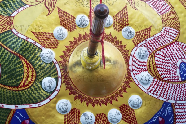 Temple gong (also known as victory gong or luck gong), on the ascent to Wat Saket (Golden Mount) in the Pom Prap Sattru Phai district, Bangkok, Thailand