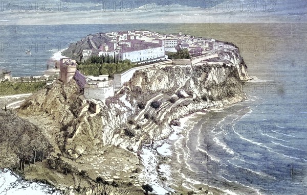 View of Monaco, Le Rocher/view of Monaco, Le Rocher, historical, digitally restored reproduction of an original model from the 19th century, exact original date not known, colored later