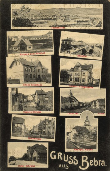 Historical postcard around 1910, Bebra, Regierungsbezirk Kassel, Hesse, Germany, digital reproduction of a historical postcard, public domain, from that time, exact date unknown