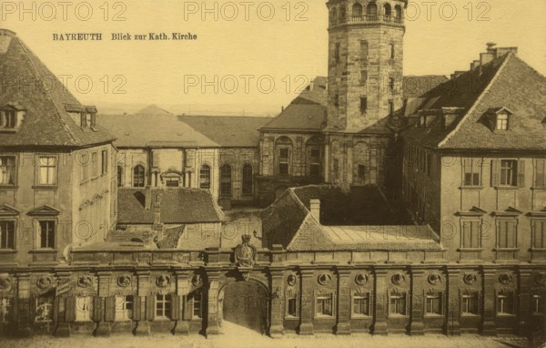 Historical postcard around 1900, Bayreuth, view of the Catholic Church, Upper Franconia, Bavaria, Germany, digital reproduction of a historical postcard, public domain, from that time, exact date unknown