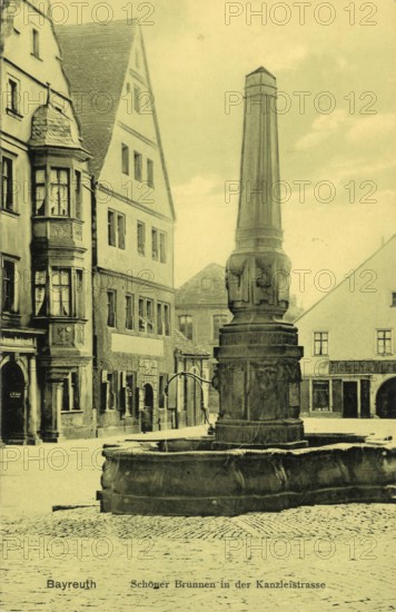 Historical postcard around 1900, Bayreuth, Schöner Brunnen in der Kanzleistraße, Upper Franconia, Bavaria, Germany, digital reproduction of a historic postcard, public domain, from that time, exact date unknown