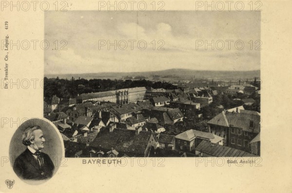 Historical postcard around 1910, view of Bayreuth from the south, Richard Wagner, Upper Franconia, Bavaria, Germany, digital reproduction of a historical postcard, public domain, from that time, exact date unknown