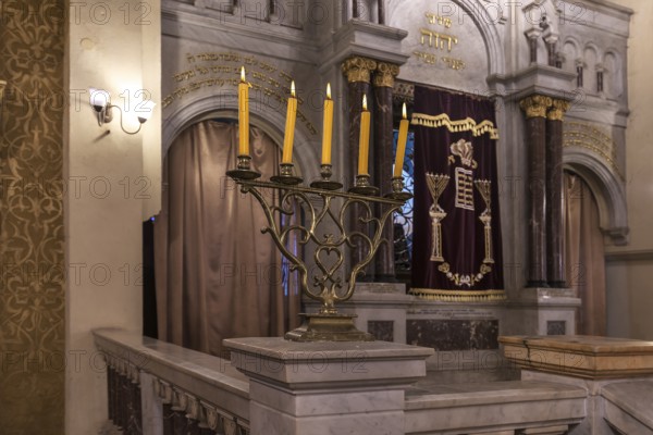 Five-armed candlestick in the Isaac Temple Synagogue in Kazimierz district, Krakow, Poland