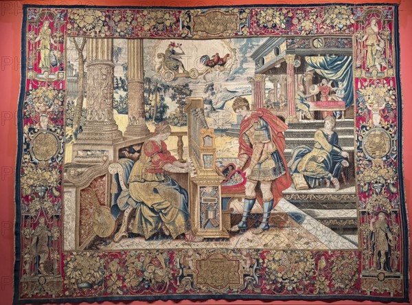 Knitted carpet, tapestry, The Influence of Mercury on Human Work, Brussels around 1550 1560, Bavarian National Museum, Munich, Upper Bavaria, Bavaria, Germany