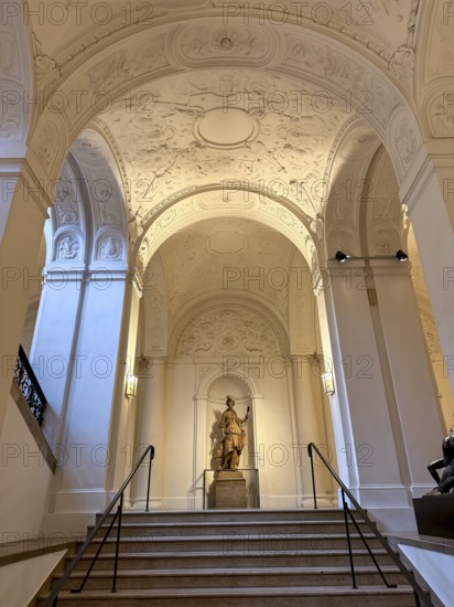 Entrance hall with stairs, Bavarian National Museum, Munich, Bavaria, Germany