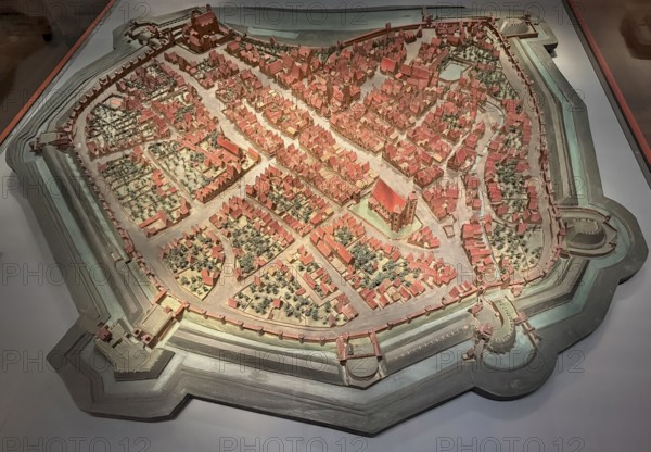 Wooden model of the city of Ingolstadt from 1572 on a scale of 1:685, Jakob Sandtner, Bavarian National Museum, Munich, Upper Bavaria, Germany