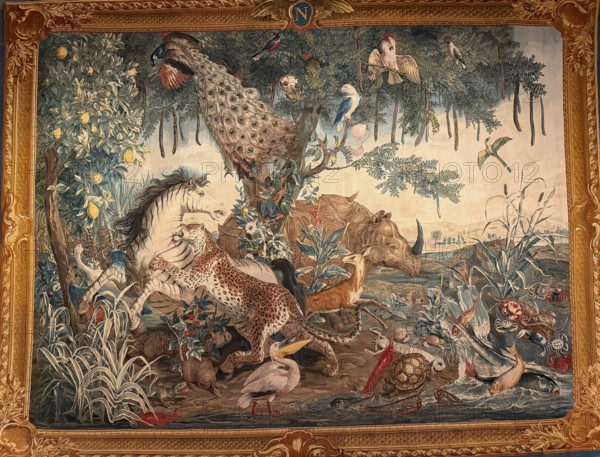 Tapestry, The Zebra, Paris around 1800, designed by Alexandre-Francois Desportes, National Museum, Munich, Upper Bavaria, Bavaria, Germany