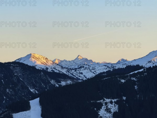 Grossglockner mountain peak in evening light at sunset, seen from Hochbrixen, Kitzbühel Alps, Tyrol, Austria