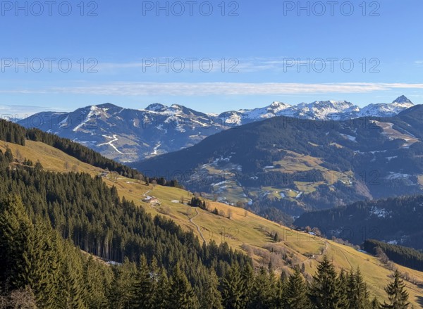 View of mountain landscape in Kelchsau, Kitzbühel Alps, Tyrol, Austria