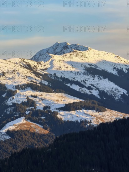 Snowy mountain peak in evening light, Kelchsau, Kitzbühel Alps, Tyrol, Austria