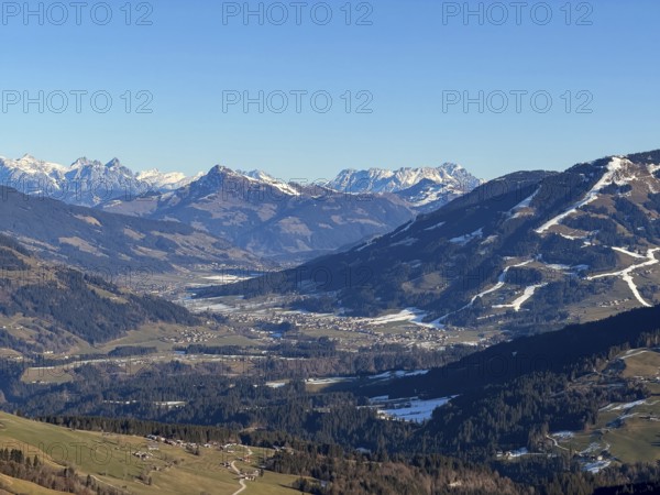 View of Westendorf and Brixental, mountain landscape, Kitzbühel Alps, Tyrol, Austria