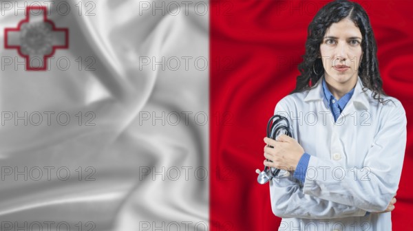 Maltese national health system, Medical professional on Malta flag background