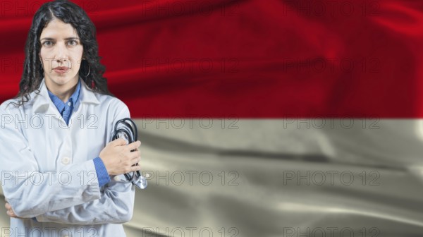 Indonesian national health system, Medical professional on Indonesia flag background