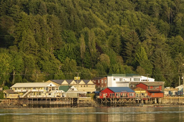 View from the Pacific Ocean of Alert Bay Village, Cormorant Island, British Columbia, Canada