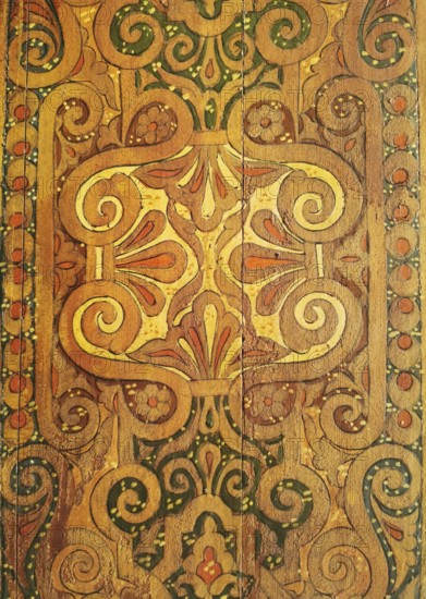 Ornate carved wood ornament with floral patterns, Morocco