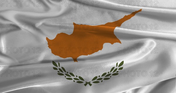 Flag of Cyprus with fabric textured background. Close up of National flag of Cyprus with realistic texture