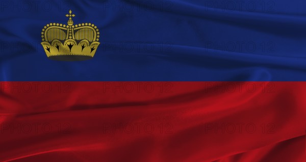 Flag of Liechtenstein with fabric textured background. Close up of National flag of Liechtenstein with realistic texture