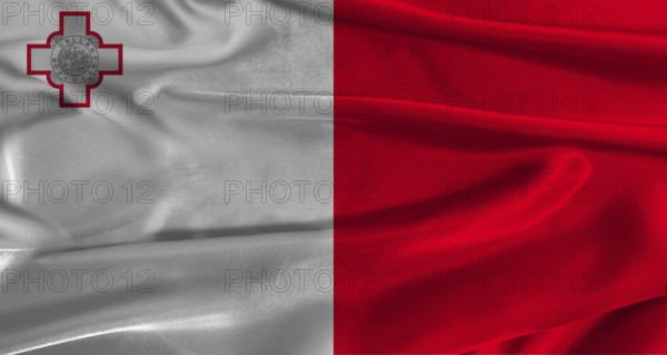 Flag of Malta with fabric textured background. Close up of National flag of Malta with realistic texture