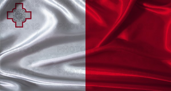 National flag of Malta with cloth texture. Malta flag with realistic texture background