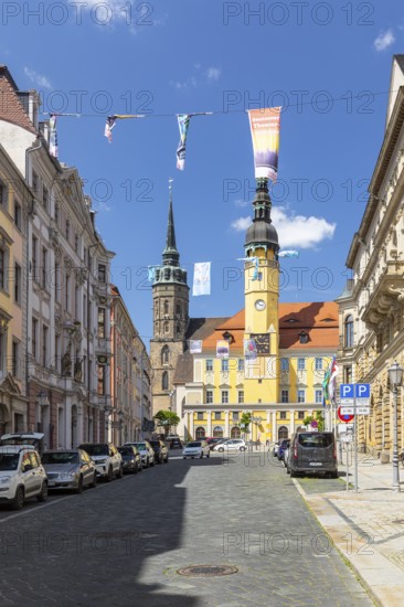 Inner Lauenstraße with St. Peter's Cathedral and Town Hall, Bautzen, Upper Lusatia, Saxony