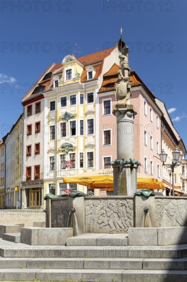 Ritter-Dutschmann-Brunnen on the main market in Bautzen, Upper Lusatia, Saxony