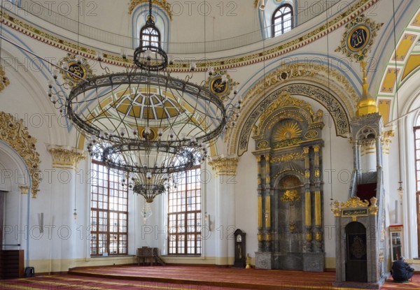Magnificent interior of a mosque with ornate decorations and large windows, Aziziye Mosque, Ottoman period mosque, Konya, Central Anatolia, Turkey