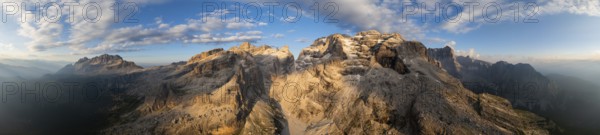 360 degree alpine panorama, aerial view, impressive mountain peaks of the Brenta Mountains, Brenta, Brenta-Adamello Natural Park, Trentino, Italy