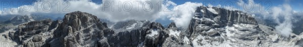 Alpine panorama, aerial view, impressive mountain peaks of the Brenta Mountains, Brenta, Brenta-Adamello Natural Park, Trentino, Italy