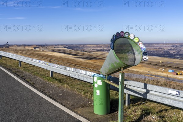 Garzweiler II coal mine, view from Jackerath viewpoint, waste bin with funnel, North Rhine-Westphalia, Germany